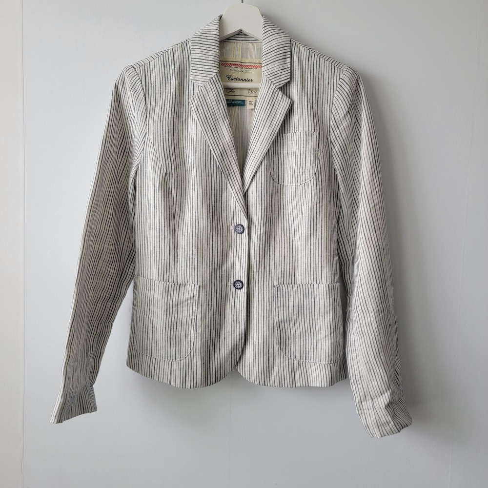 cartonnier by anthropologie women's Striped 100% Linen Blazer size 0 Work Career
